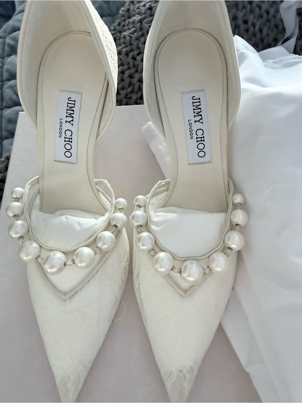 Jimmy Choo bridal/wedding  Ivory Pearl-Strap Pointed-Toe Heels Aurelie 85 EU41